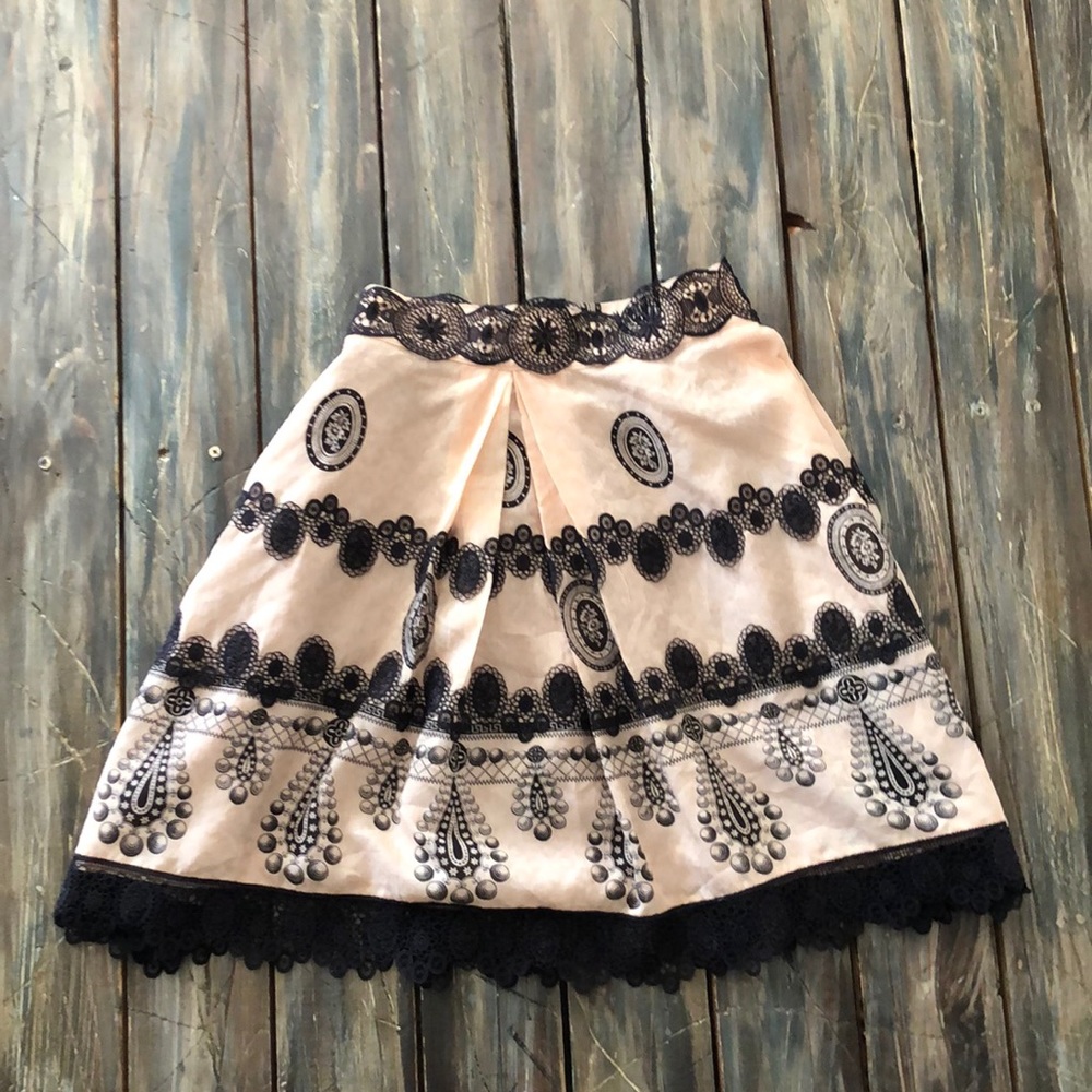 Sexy black lace nude silk Anna Sui skirt size 4